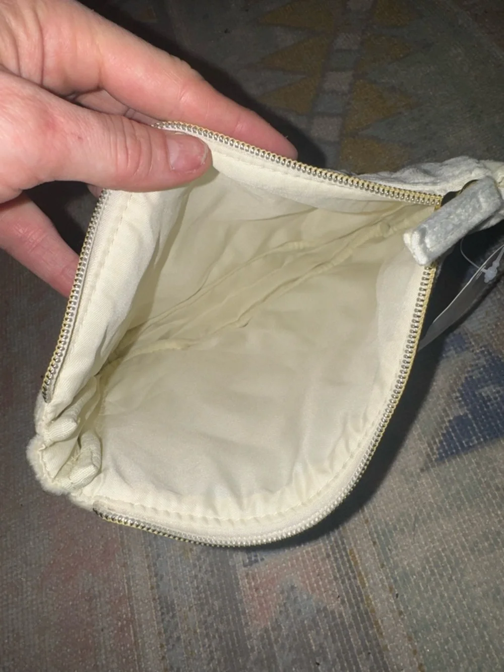 Quilted velvet Cosmetic Pouch in Ivory